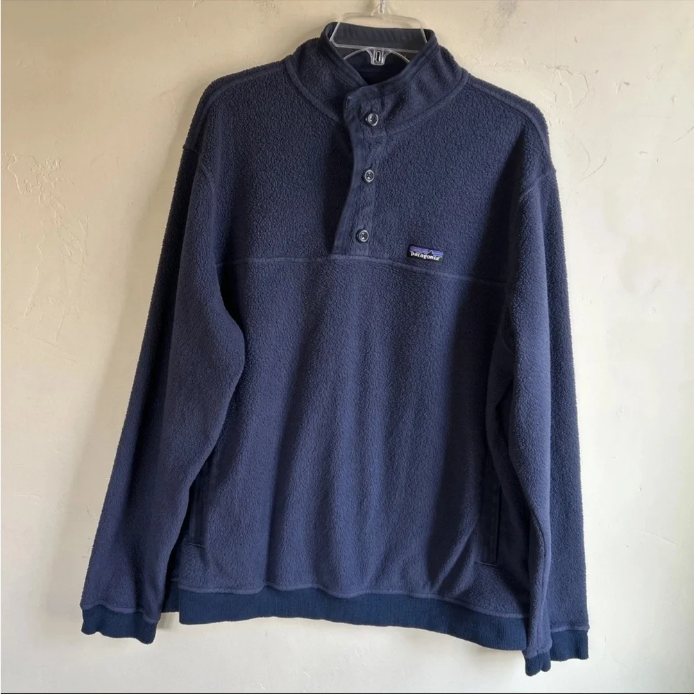 Patagonia Shearling button Fleece Pullover Mens XL Navy Blue Gorpcore Classic